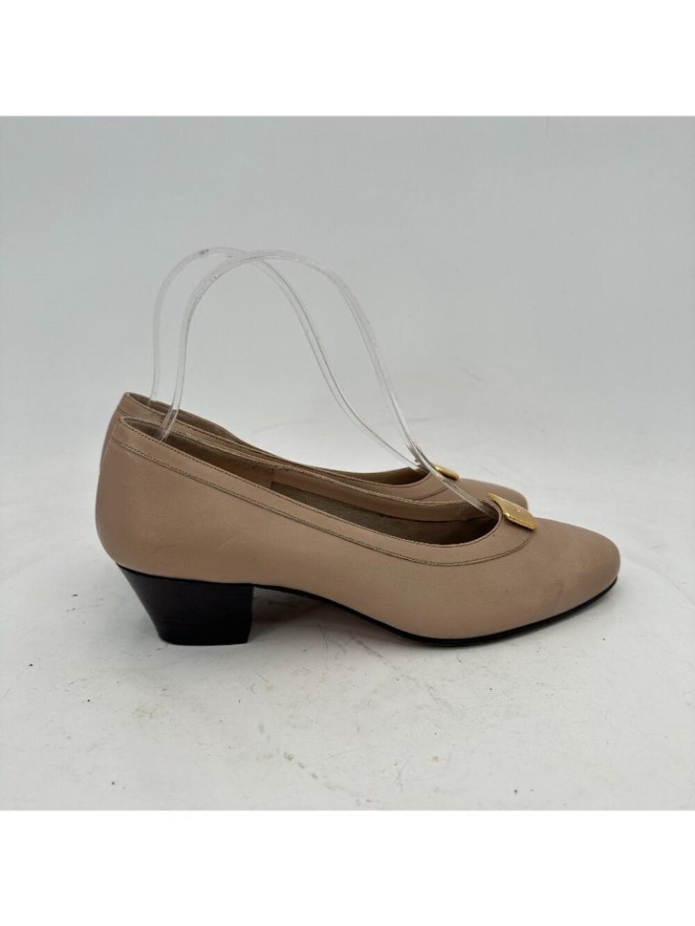 Salvatore Ferragamo Women Size 4.5C Taupe Gold-Ornament Pumps - Picture 4 of 11